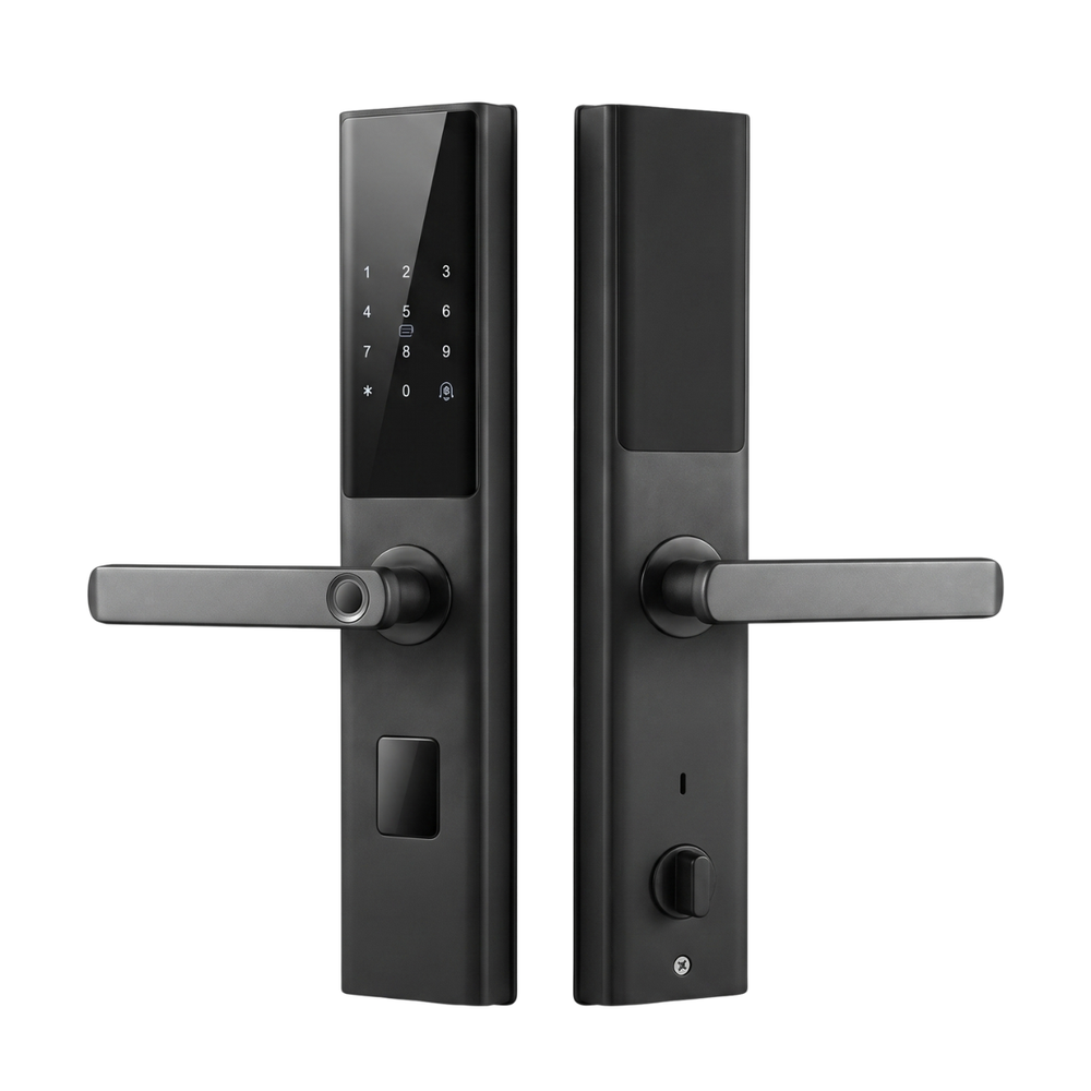Grisoll VANTA smart lock in black with touchscreen keypad and fingerprint handle