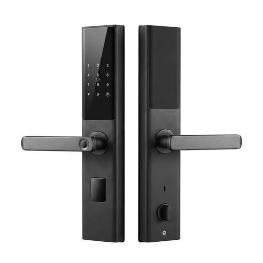 Grisoll VANTA smart lock in black with touchscreen keypad and fingerprint handle