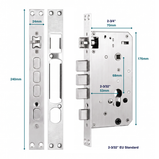 Grisoll mortise lock, 53mm (2-3/32") backset, EU standard size
